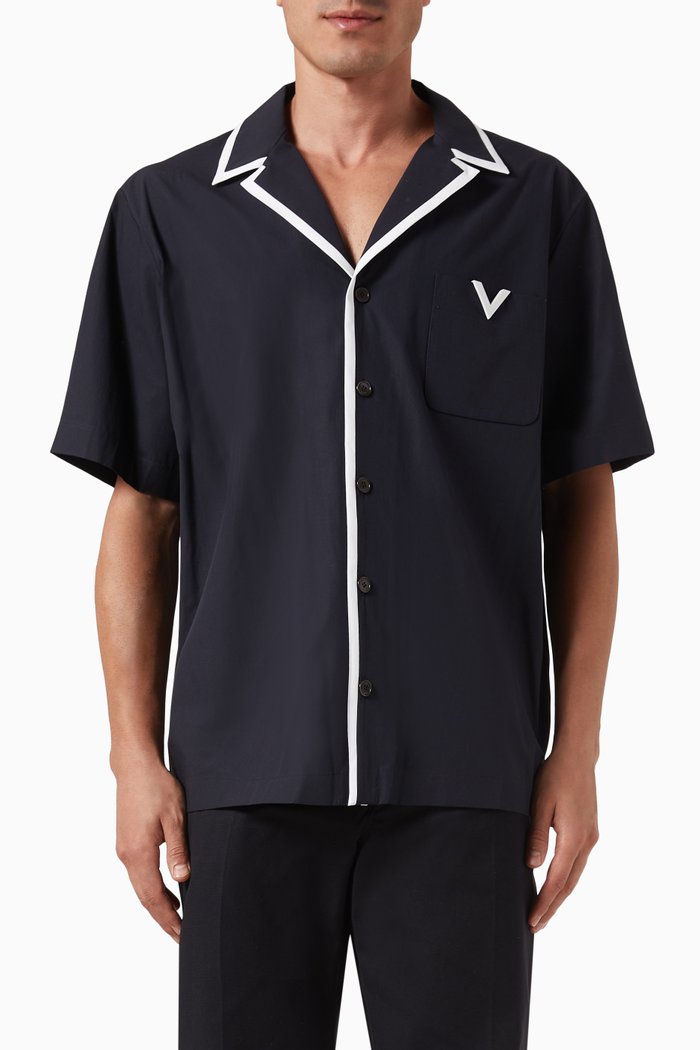 

Valentino Garavani V Detail Bowling Shirt in Cotton, Blue