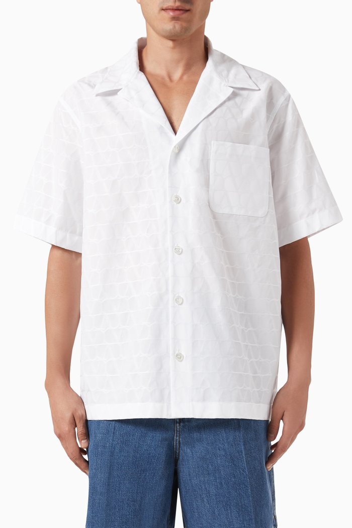 Valentino Garavani Toile Iconographe Bowling Shirt in Cotton, White