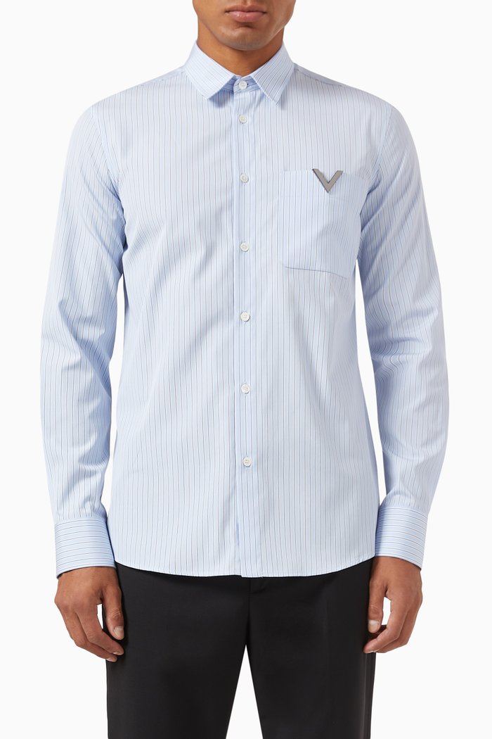 

Valentino Garavani V-detail Shirt in Cotton Poplin, Blue