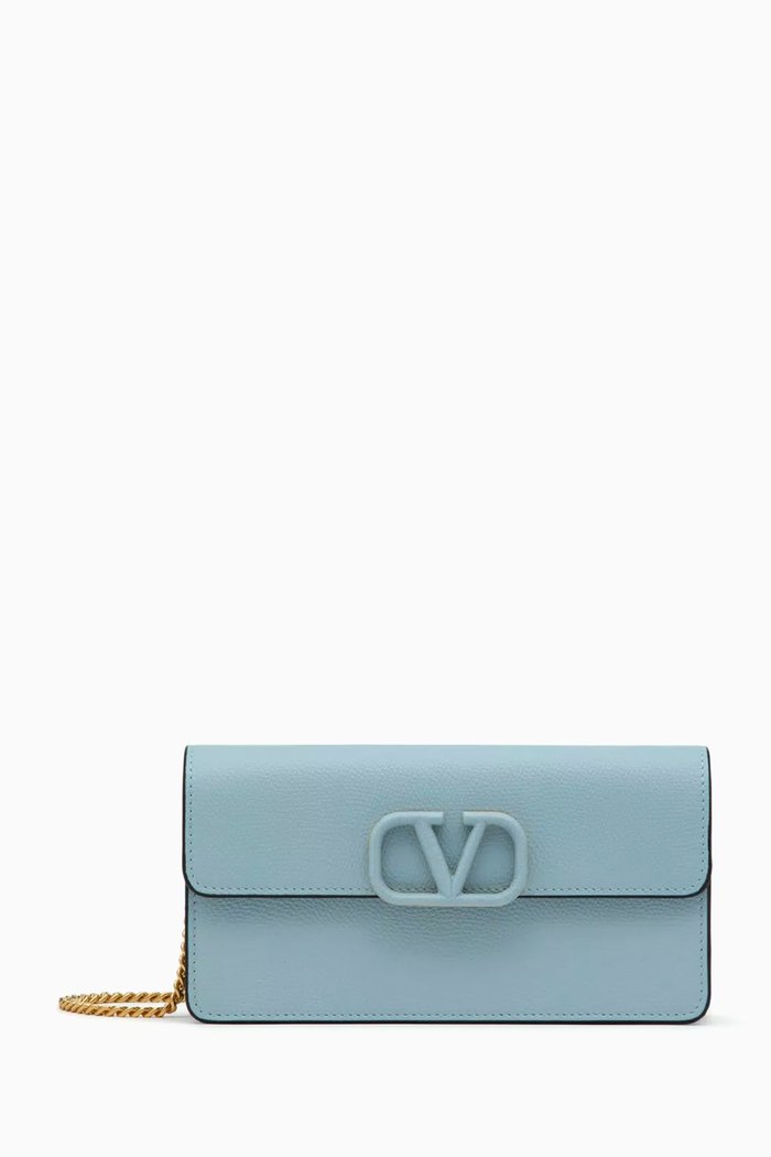 

Valentino Garavani VLOGO Chain Wallet in Leather, Blue