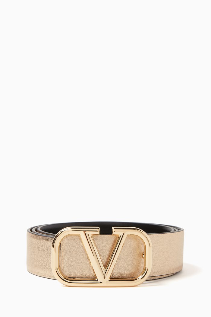 

Valentino Garavani VLOGO Reversible Belt in Shiny Calfskin, Multicolour