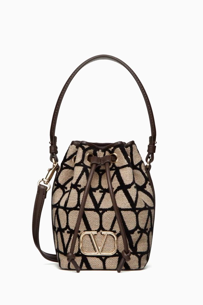 

Valentino Garavani Mini VLogo Signature Bucket Bag in Toile Iconographe, Neutral