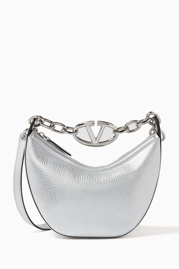 

Valentino Garavani Mini Moon Hobo Bag in Grainy Calfskin, Metallic