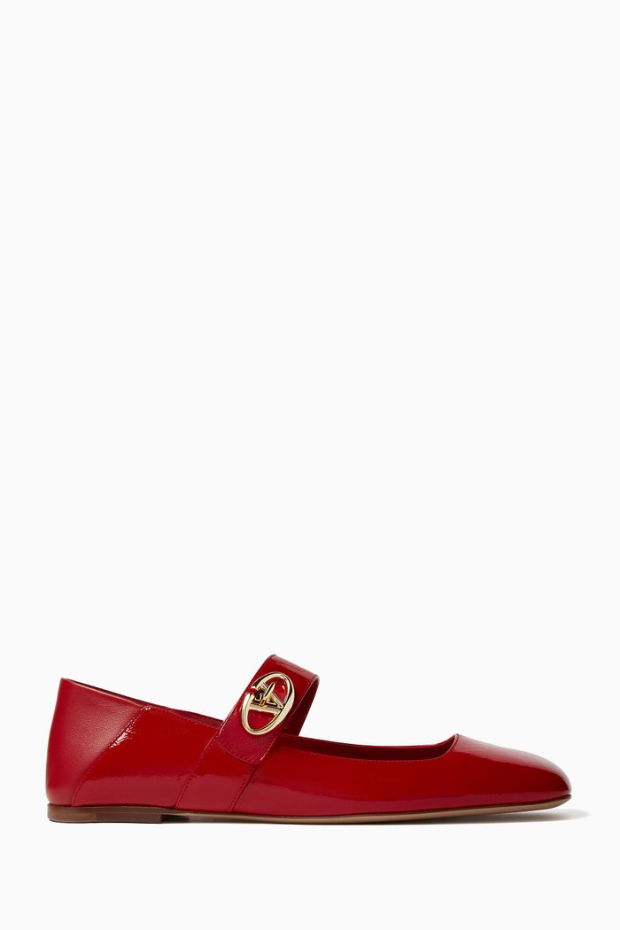 

Valentino Garavani VLOGO Mary Jane Ballerina Flats in Nappa, Red