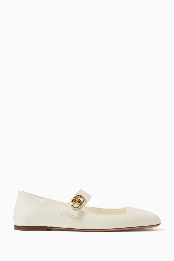 

Valentino Garavani VLogo Locker Mary-Jane Ballerina Flats in Calfskin, White