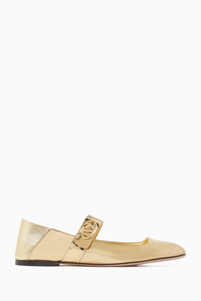 

Valentino Garavani VLOGO Mary Jane Ballerina Flats in Mirrored Calfskin, Metallic