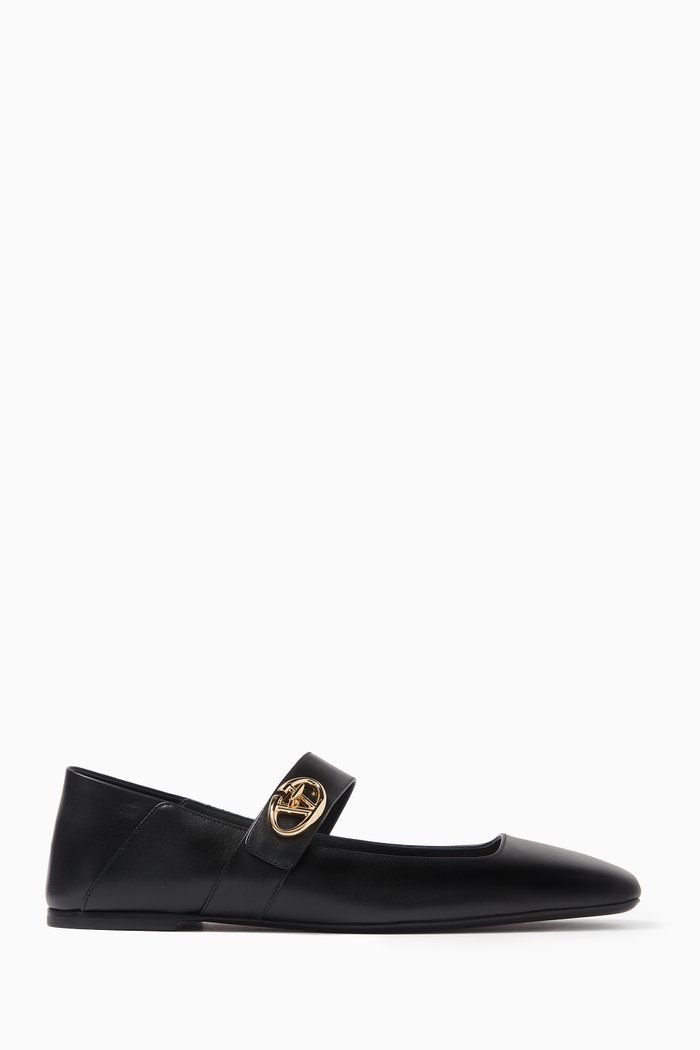 

Valentino Garavani VLogo Locker Mary-Jane Ballerina Flats in Calfskin, Black