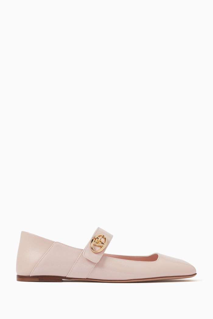 

Valentino Garavani VLOGO Mary Jane Ballerinas in Naplack Leather, Pink