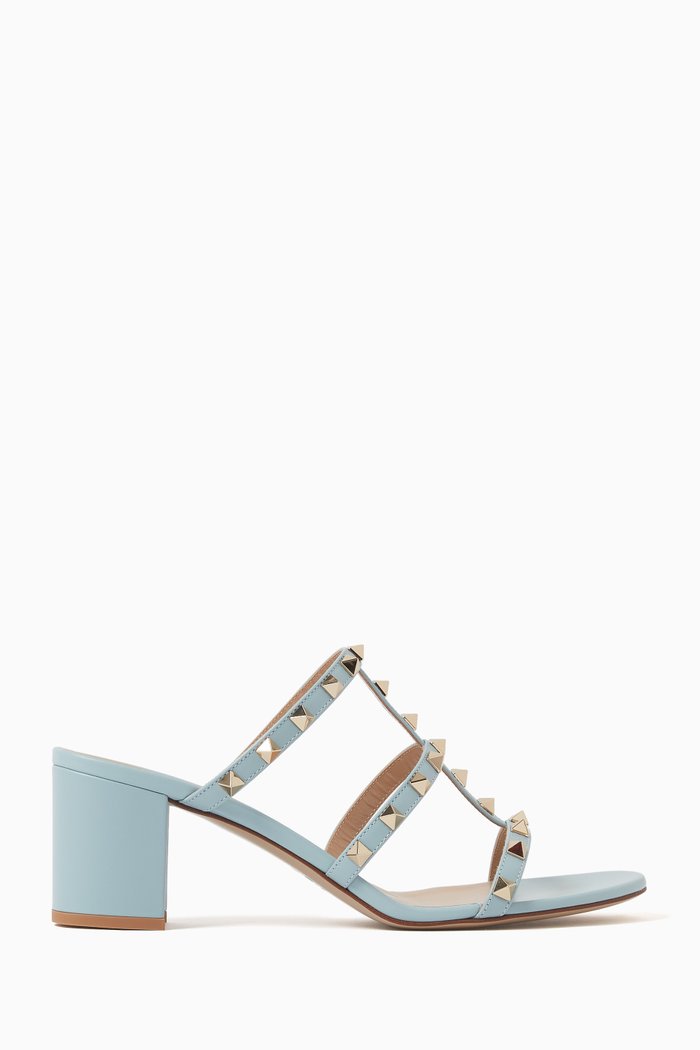 

Valentino Garavani Rockstud 60 Slide Sandals in Leather, Blue
