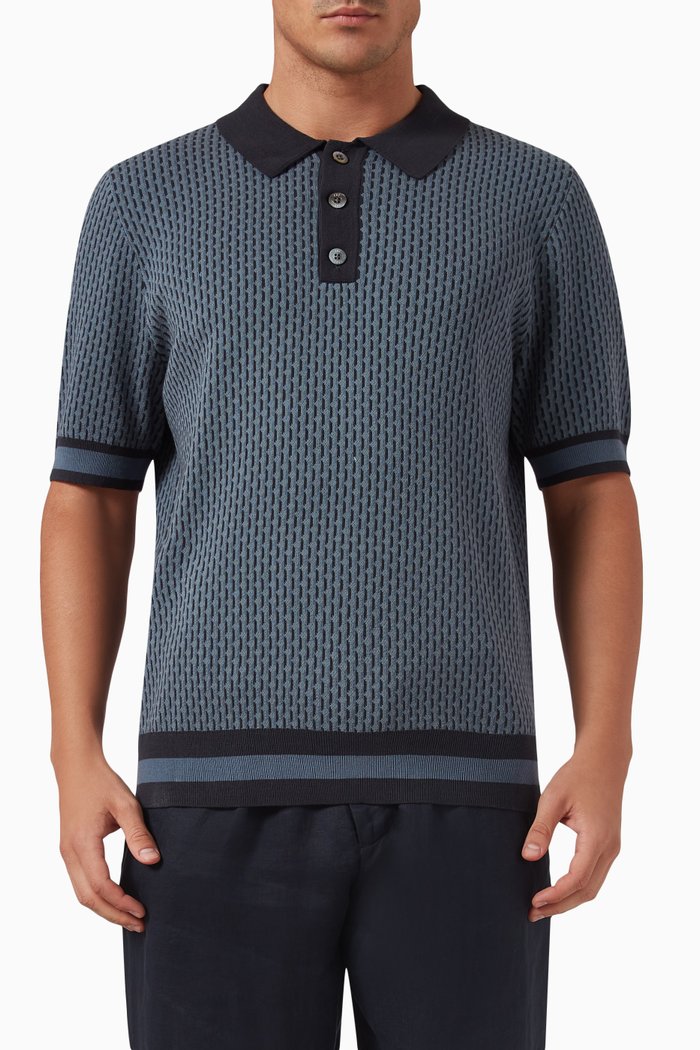 Cosmo Geo Quinn Polo Shirt in Cotton Knit, Blue