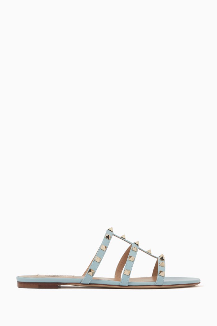 

Valentino Garavani Rockstud Flat Sandals in Calfskin, Blue