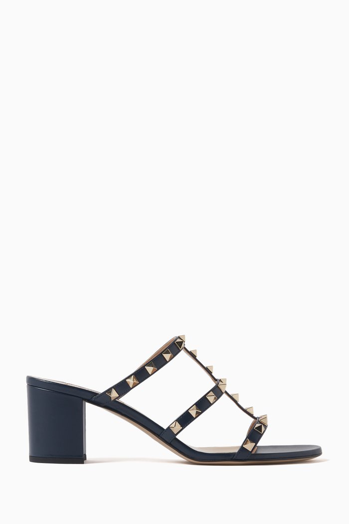 

Valentino Garavani Rockstud 60 Slide Sandals in Leather, Blue