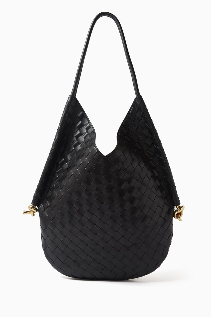 

Medium Solstice Shoulder Bag in Intrecciato Leather, Black