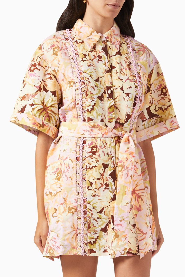 

Nicole Belted Shirt Dress in Linen Blend, Multicolour