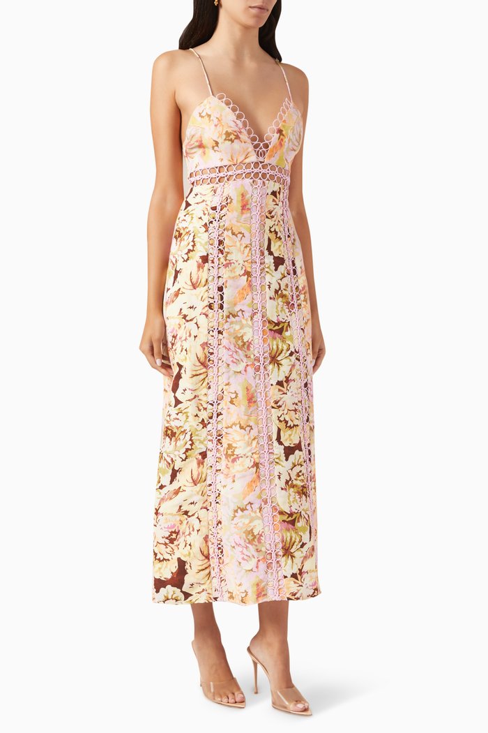 

Nicole Printed Midi Dress in Linen Blend, Multicolour