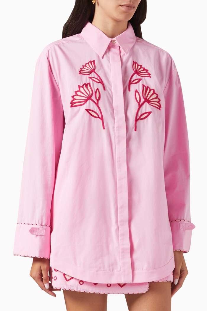 

Wren Embroidered Shirt in Cotton, Pink