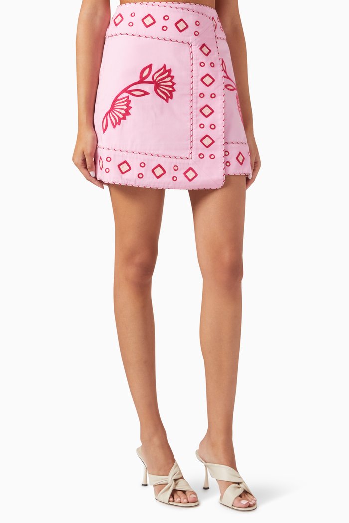 

Wren Embroidered Mini Skirt in Cotton, Pink