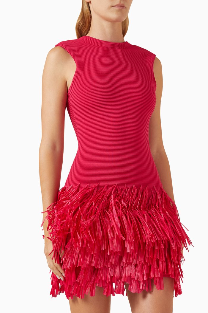 

Rushes Fringe Mini Dress in Knit, Pink