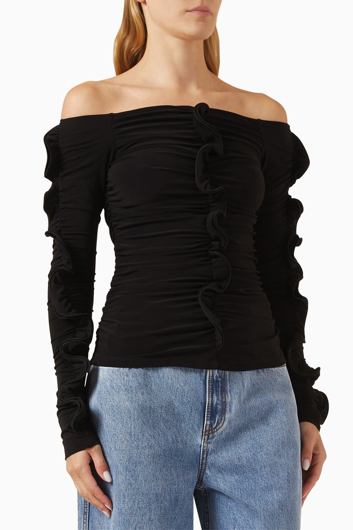 

Regenerate Off-shoulder Gathered Top in Jersey, Black