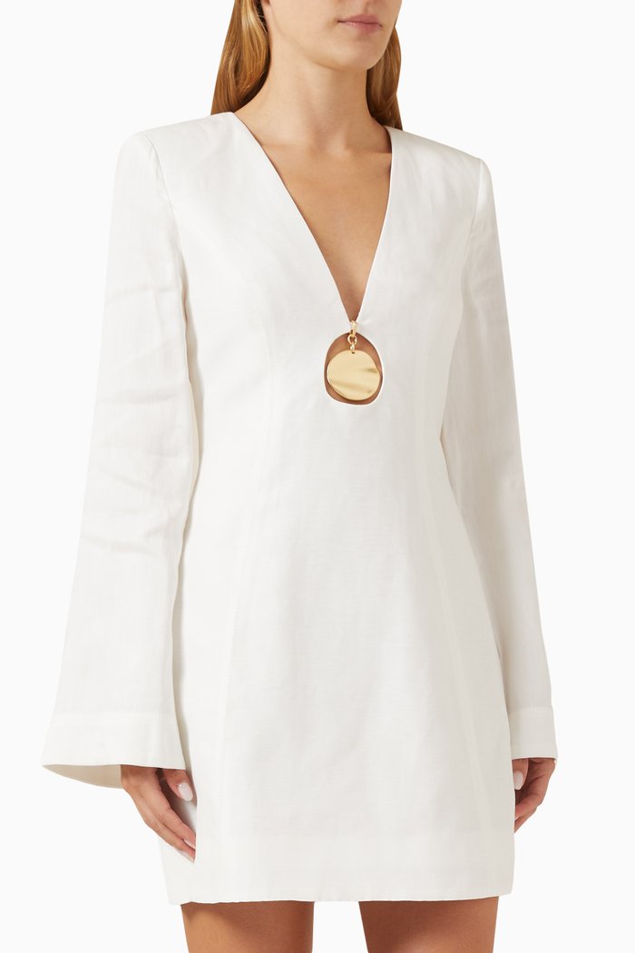 

Bettina Pendant Mini Dress in Linen-blend, White