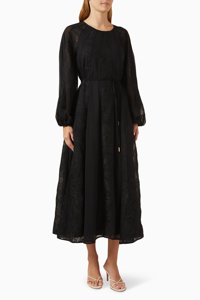 

Soleil Blouson Midi Dress in Lace, Black