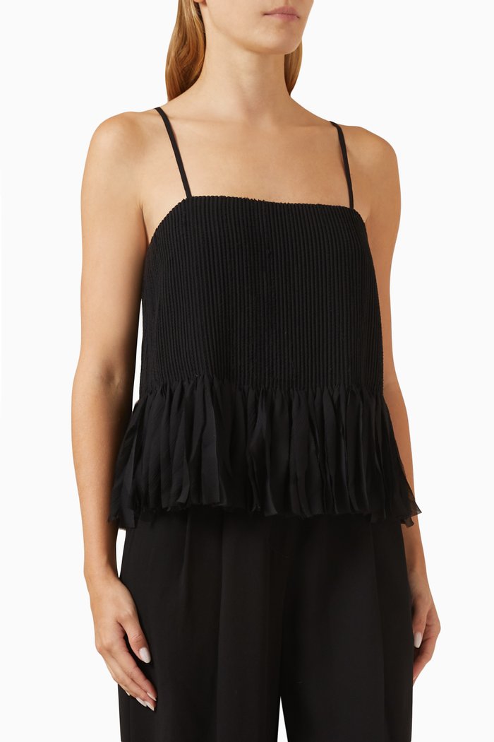 

Arris Pleated Fringed Top, Black