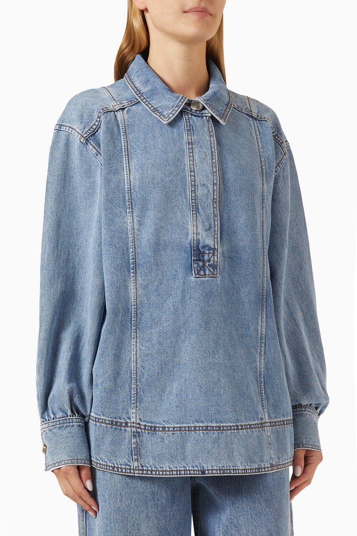 

Outline Oversized Shirt in Cotton-denim, Blue