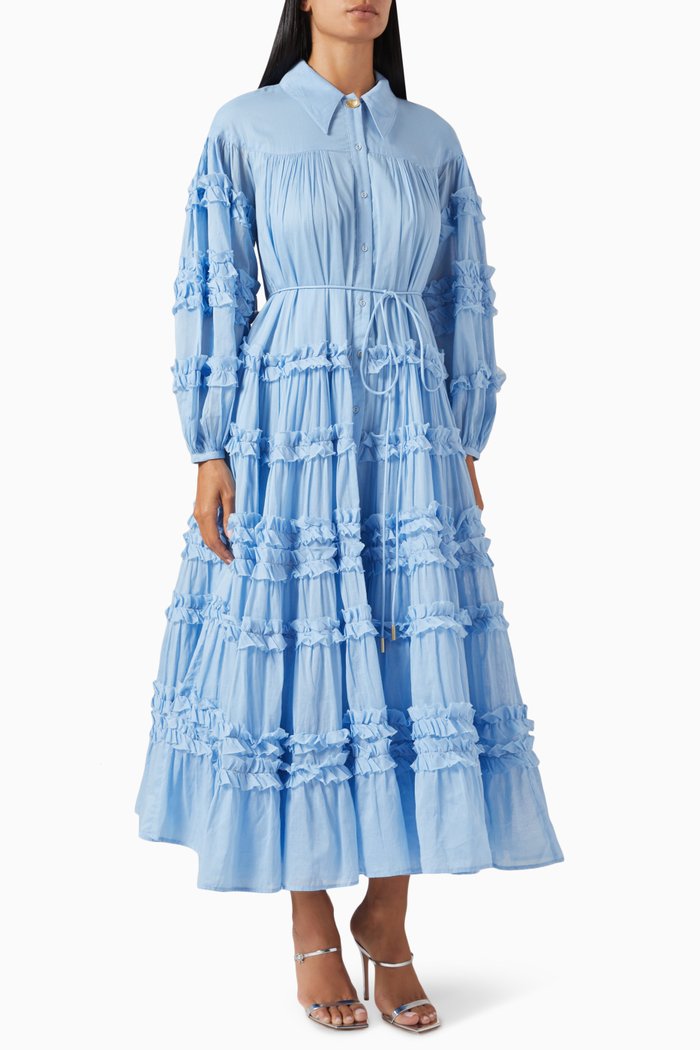 

Pastiche Tiered Maxi Dress in Cotton, Blue