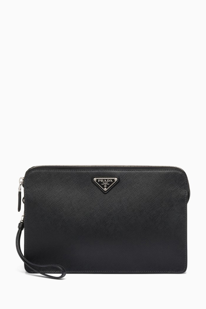 

Pouch in Saffiano Leather, Black