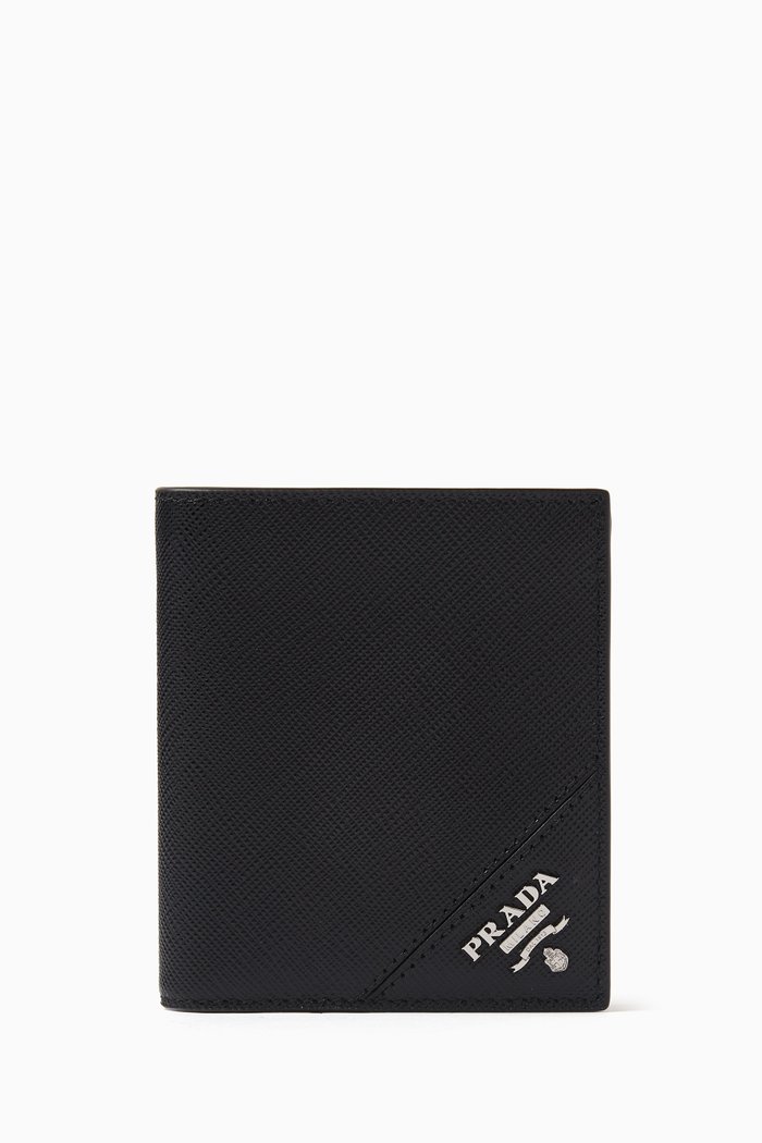 

Metal Logo Wallet in Saffiano Leather, Black