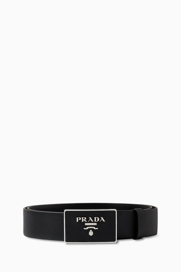 

Logo Belt in Saffiano Leather, Black