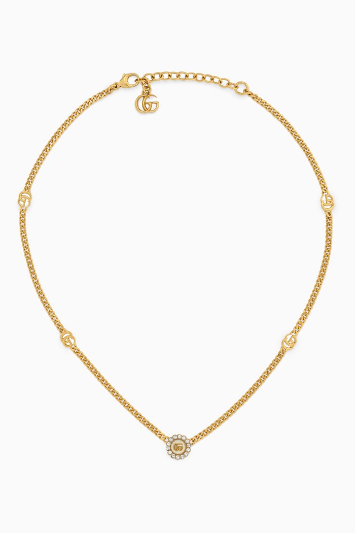 GG Marmont Double G Flower Necklace in Metal, Gold