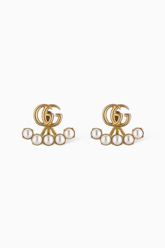 

Double G Pearl Earrings in Metal, Gold