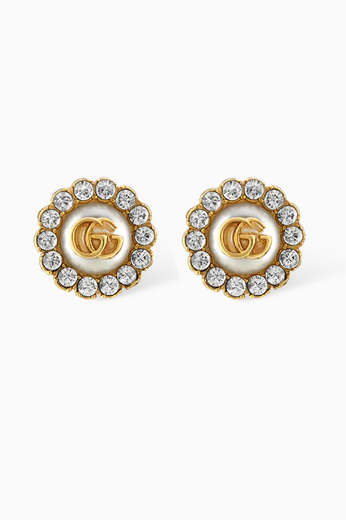 GG Marmont Flower Stud Earrings in Metal, Gold