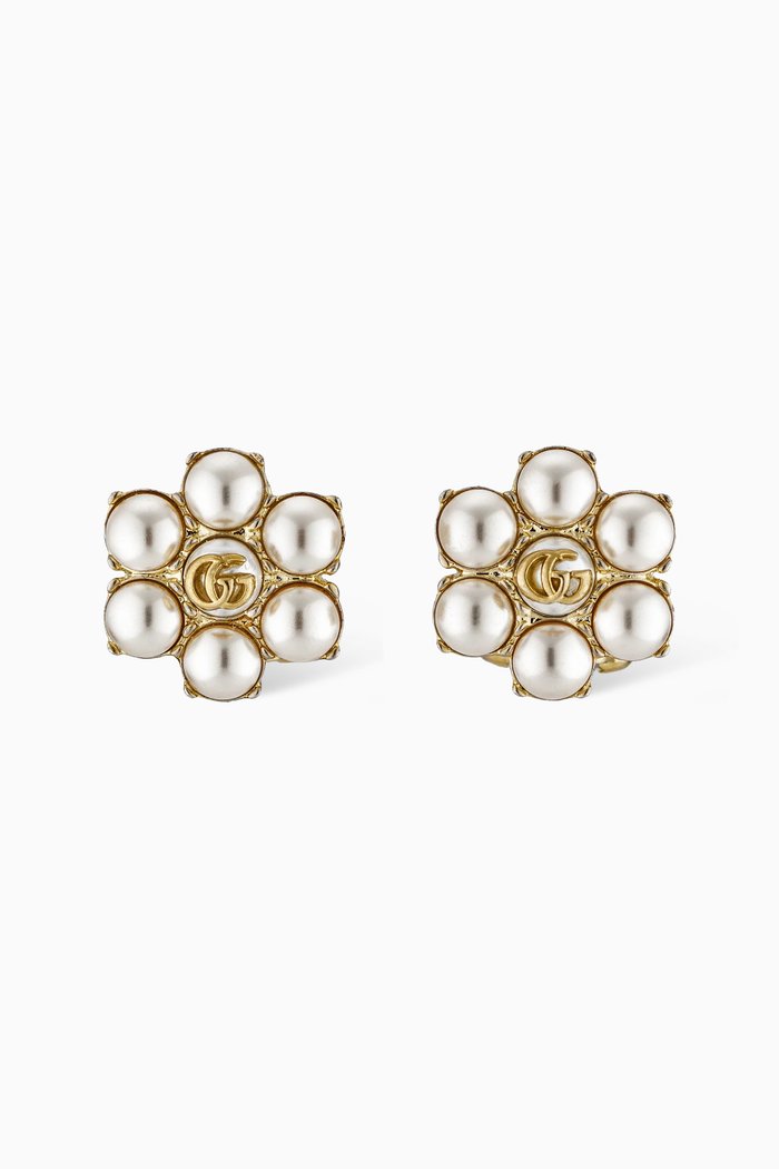 

Double G Pearl Earrings in Metal, Gold