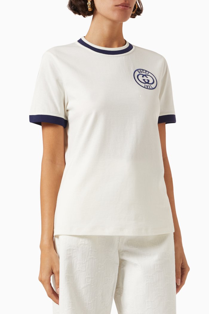 

Embroidered Logo T-shirt in Cotton Jersey, Neutral