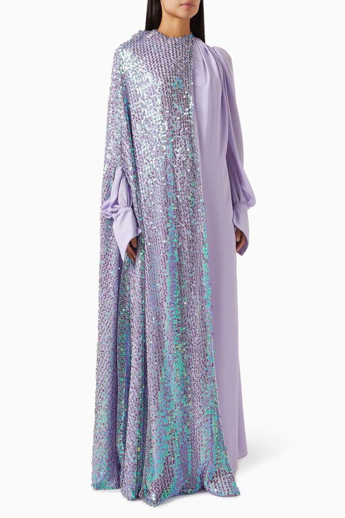

Maya Sequin-embellished Cape Maxi Dress, Purple