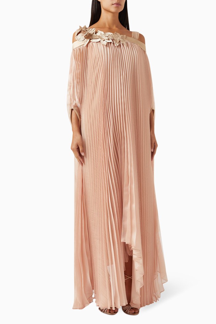 

Julia 3D Floral-embellished Maxi Dress in Plissé, Gold