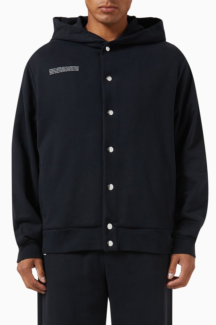 365 Snap-button Hoodie in Cotton, Black