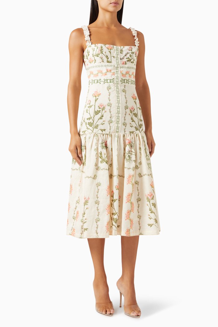 

Nispero Oasis Midi Dress in Linen, Multicolour