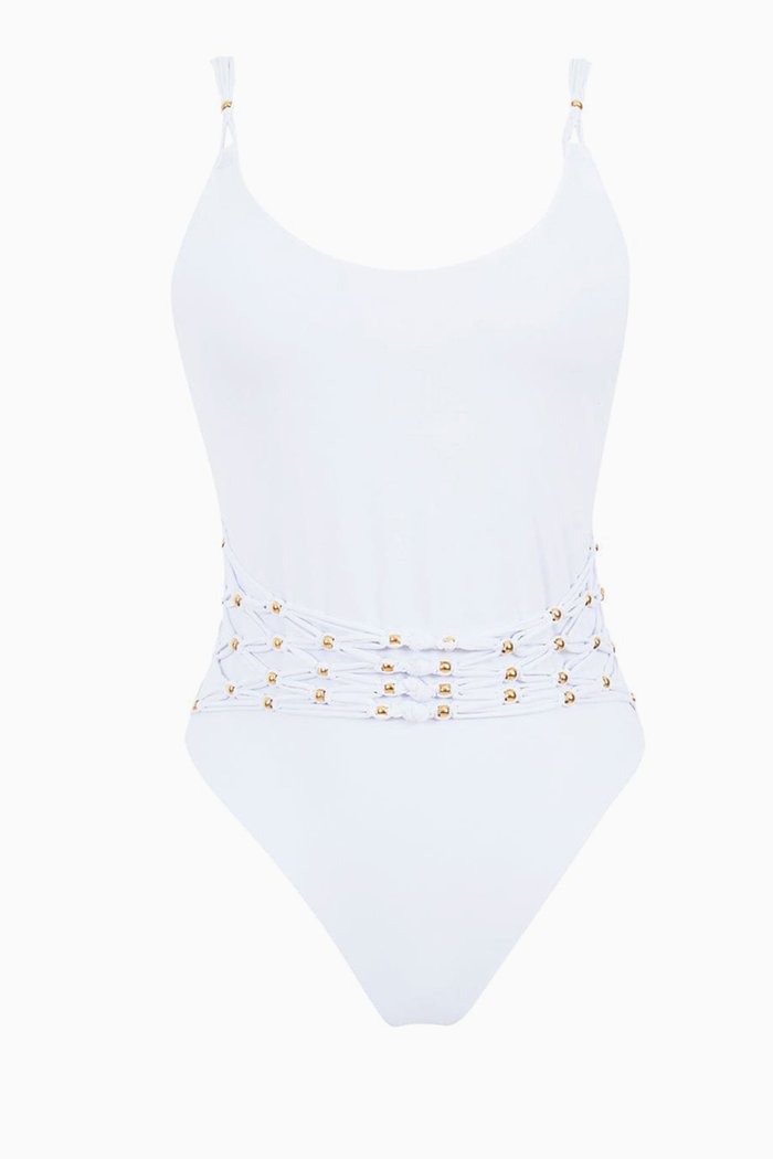 

Brynn Beaded One-piece Swimsuit, White
