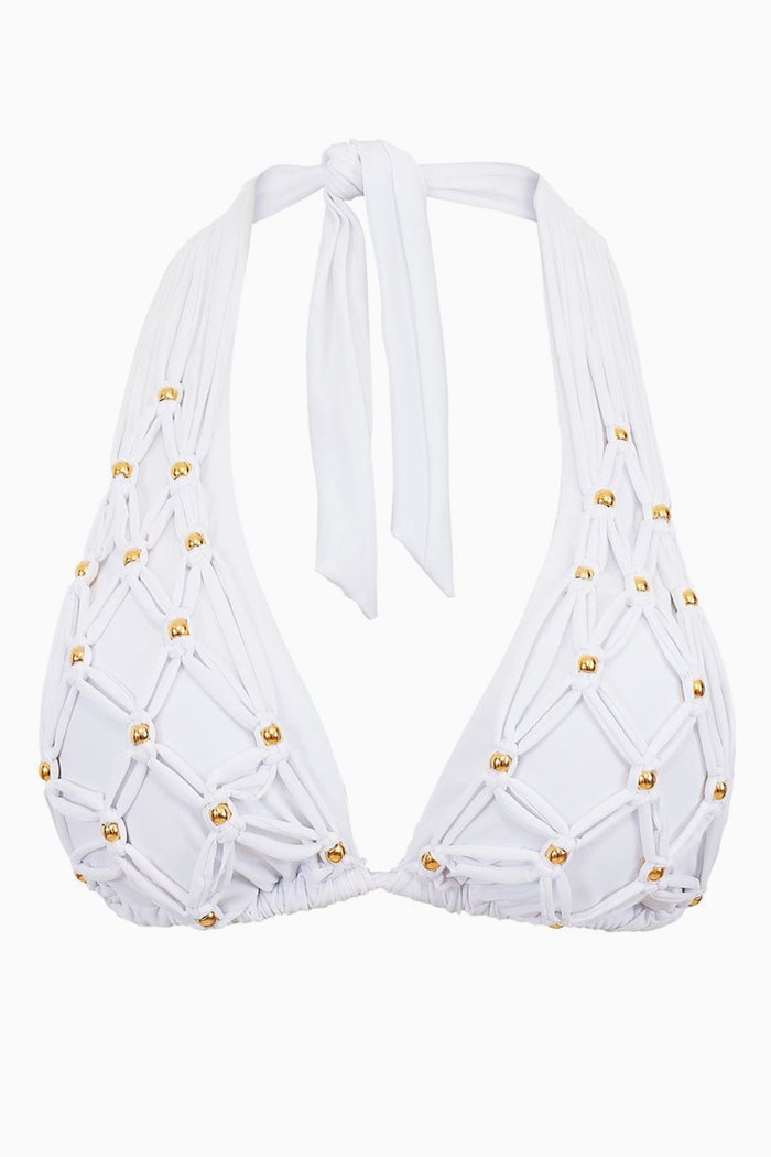 

Brynn Beaded Halter Bikini Top, White