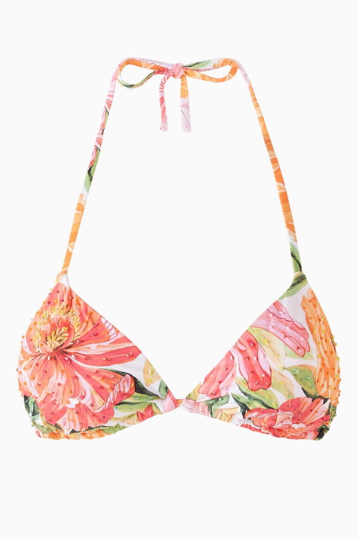 

Embroidered Tri Bikini Top, Multicolour