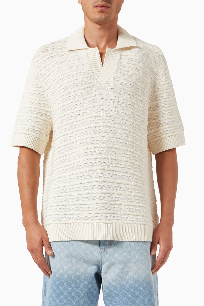 

Jabir Polo Sweater in Crochet-knit, Neutral