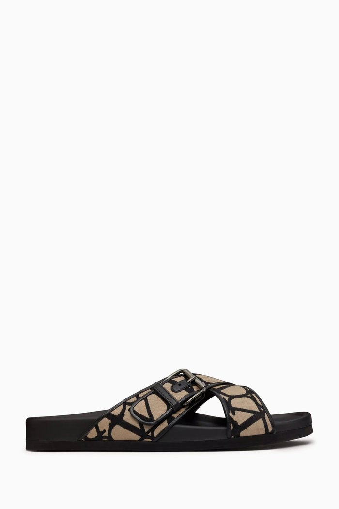

Valentino Garavani Criss Cross Sandals in Toile Iconographe Technical Fabric, Multicolour
