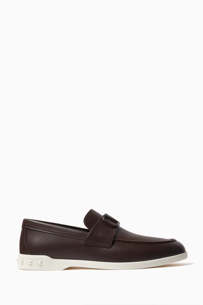 

Valentino Garavani Leisure Flows Loafers in Leather, Brown