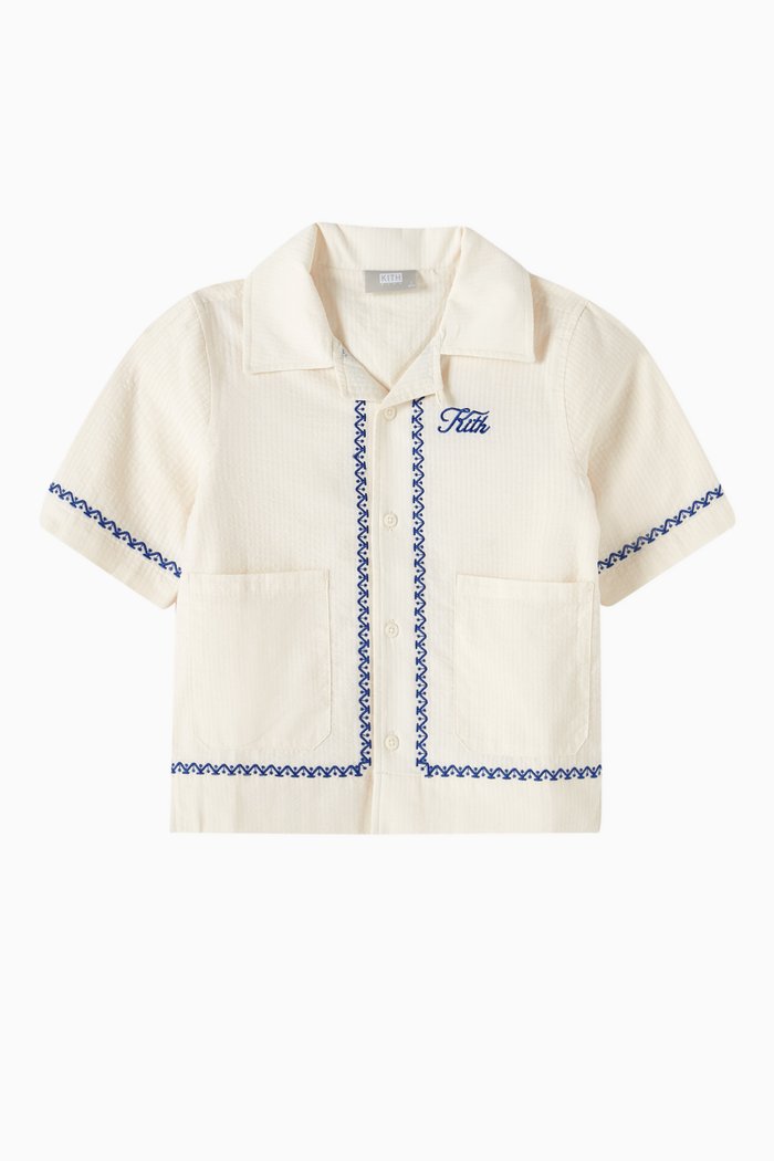 

Embroidered Camp Shirt in Cotton, Grey