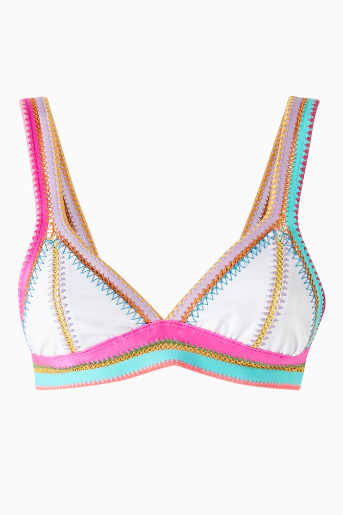 Crochet-trim Bikini Top in Italian Lycra, White