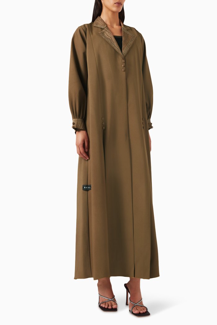 

Coat-style Embroidered Abaya in Mixed Crepe, Neutral
