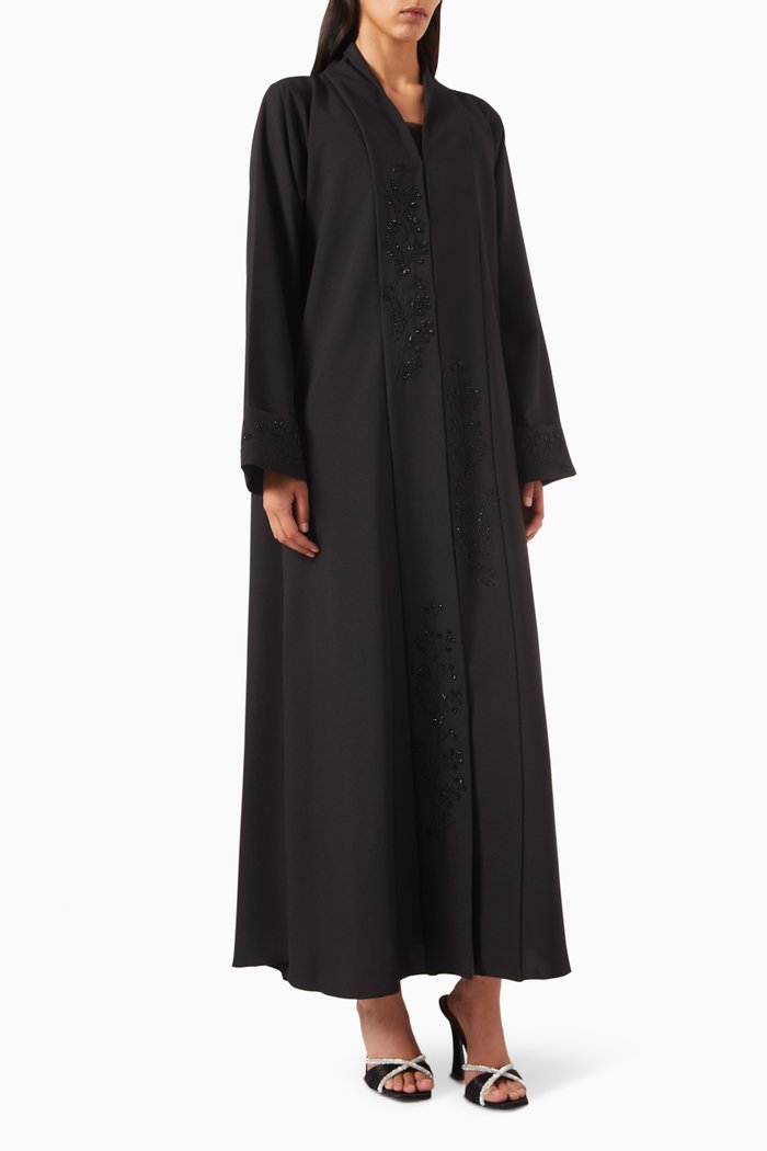 

Bead Embroidered Abaya in Crepe, Black